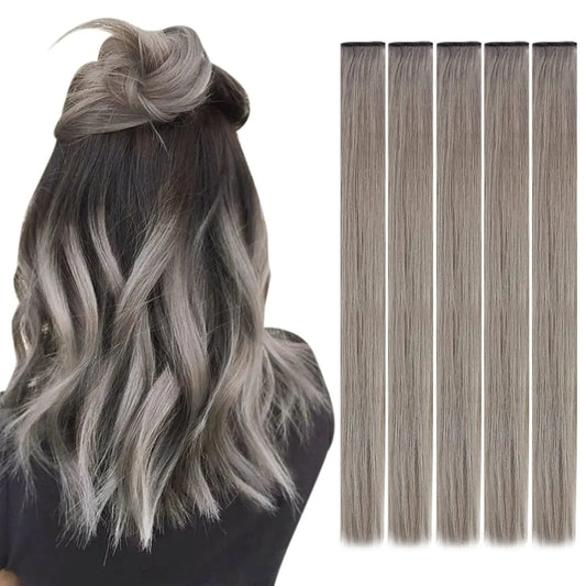 Clip-in Hair Extensions - Grey Human Hair | TC Beauty