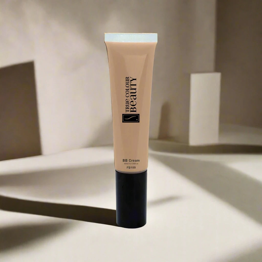 BB Cream - Tan in a sleek tube with black lid, offering multifunctional skin hydration and medium coverage, reflecting True Colour Beauty's eco-conscious skincare philosophy.