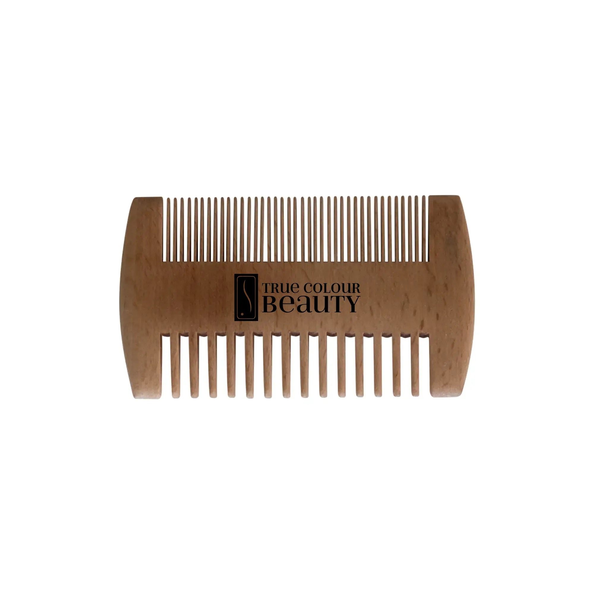 TCB Bamboo Beard Comb to groom and smooth beard, showcasing comfortable, natural styling with an eco-conscious tool.