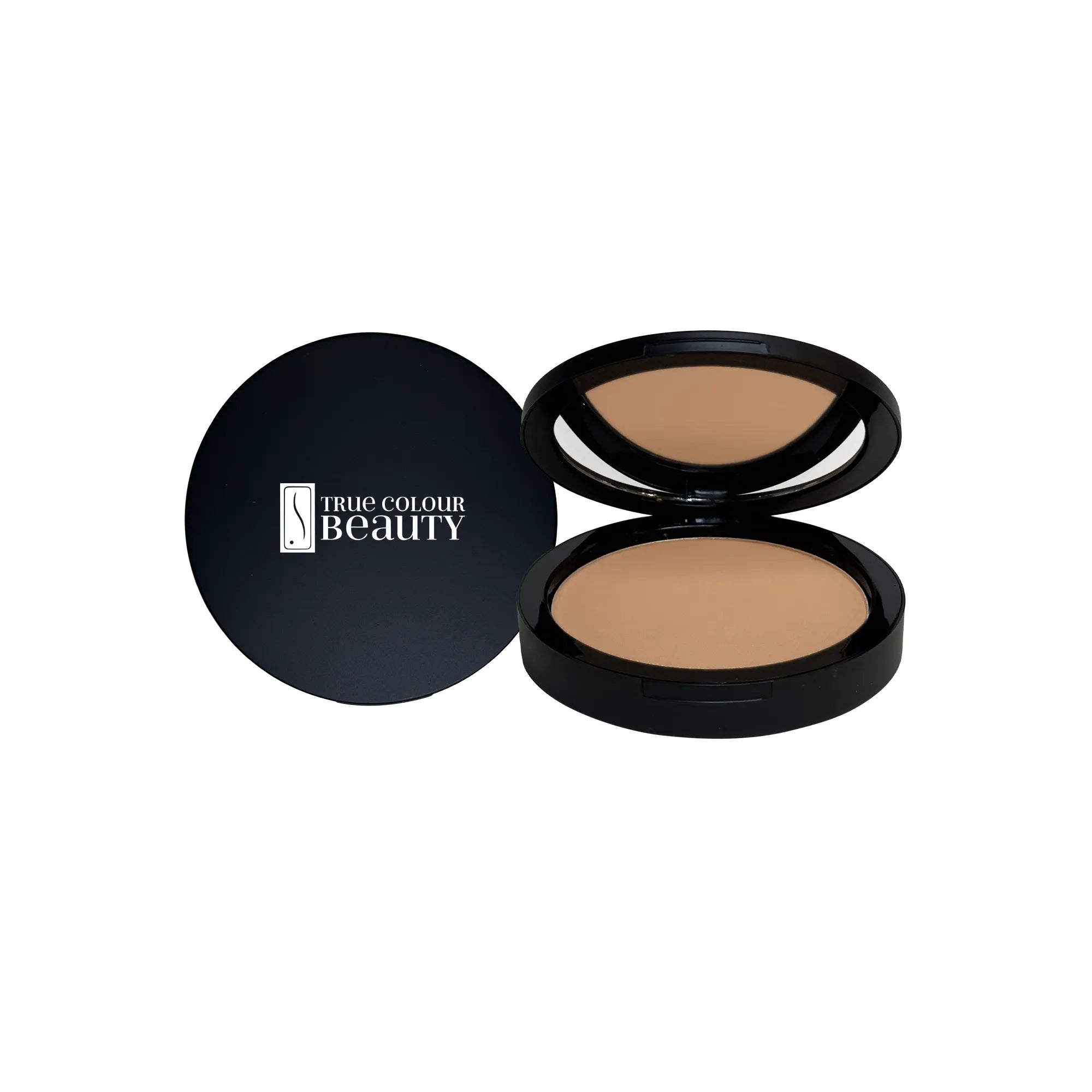 Essence of Earth – Royal Ember Dual Blend Powder Foundation in a sleek black compact, showcasing versatile powder for adjustable coverage and a natural, matte finish.