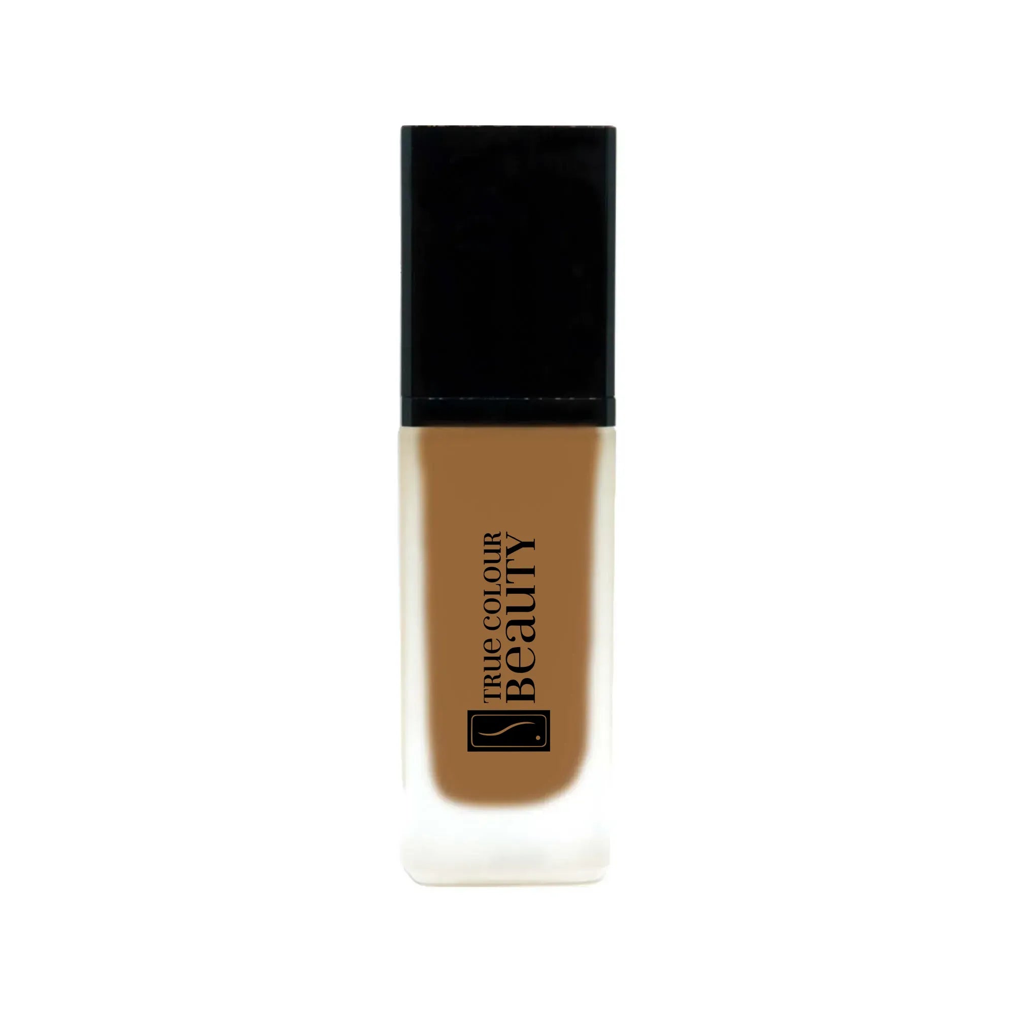 Earthbound Liquid Foundation - Maplewood bottle, close-up view, emphasizing its sleek, recyclable design, suitable for sustainable beauty routines. Medium to full coverage, dewy finish.