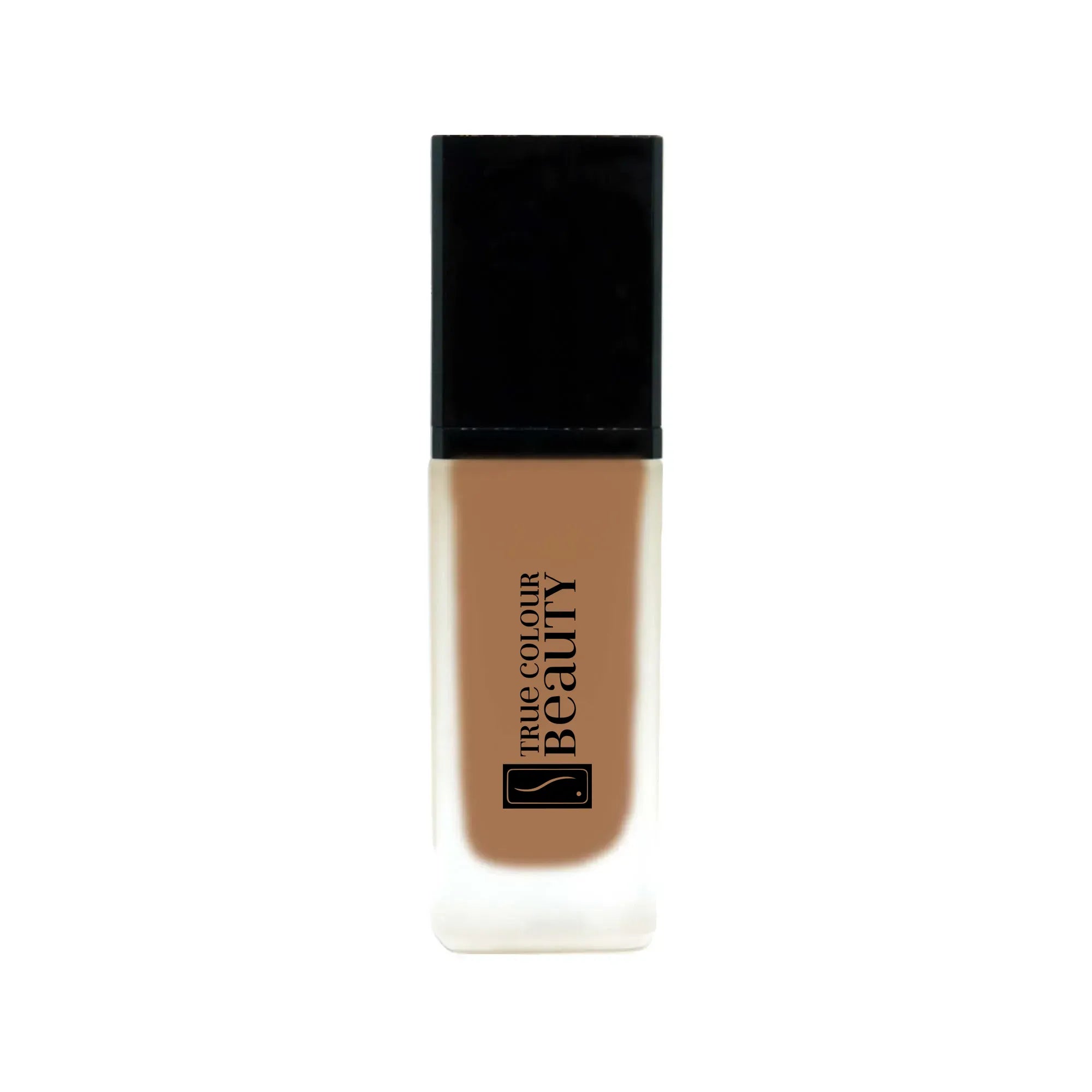 Earthbound Liquid Foundation – Bronze Night bottle, close-up. Natural, dewy finish, vegan, paraben-free, in recyclable packaging, for seamless, buildable coverage.