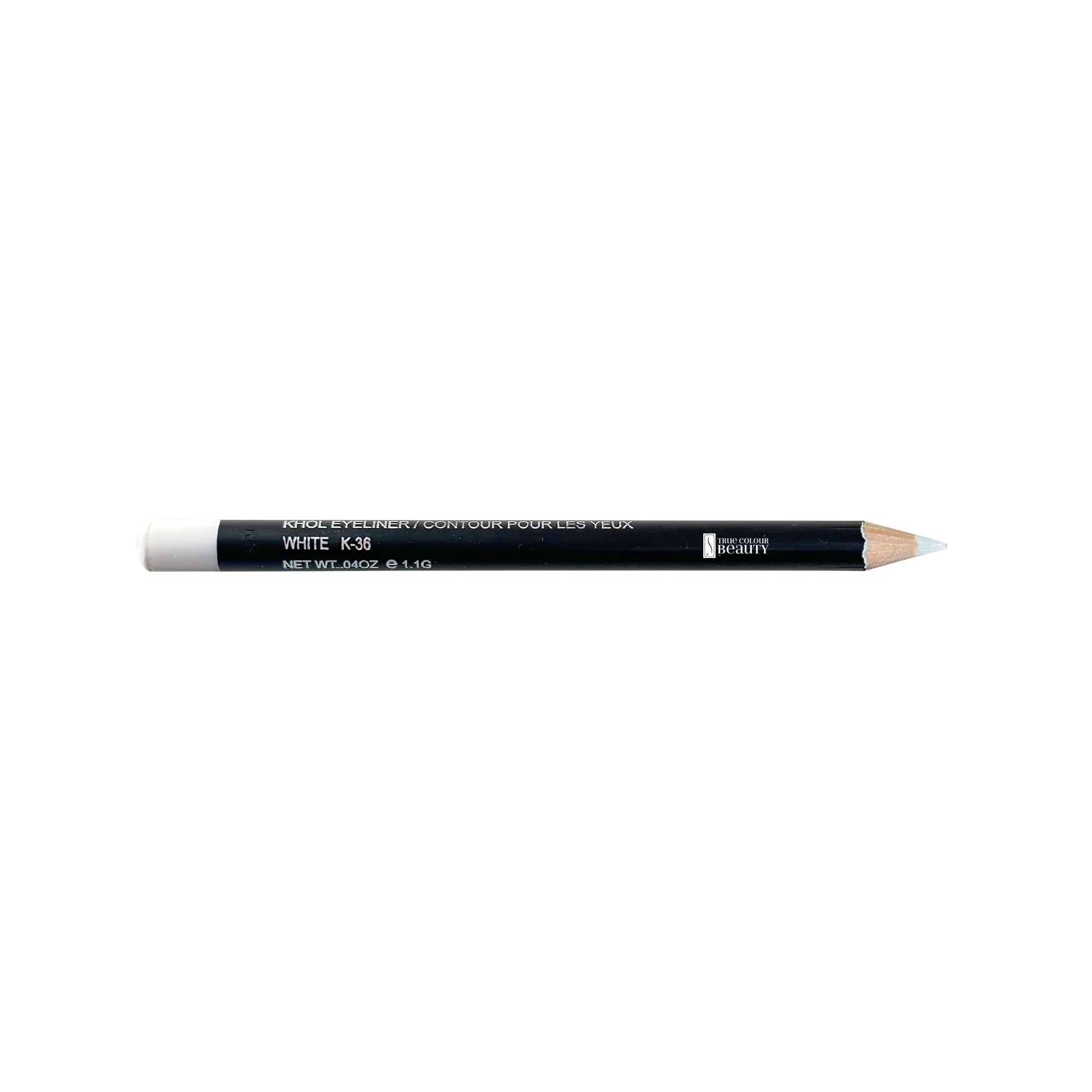 Pro Colour Khol Eyeliner - Crisp White, a black pencil with a white eraser, designed for smooth application and long-lasting, bold eye definition.