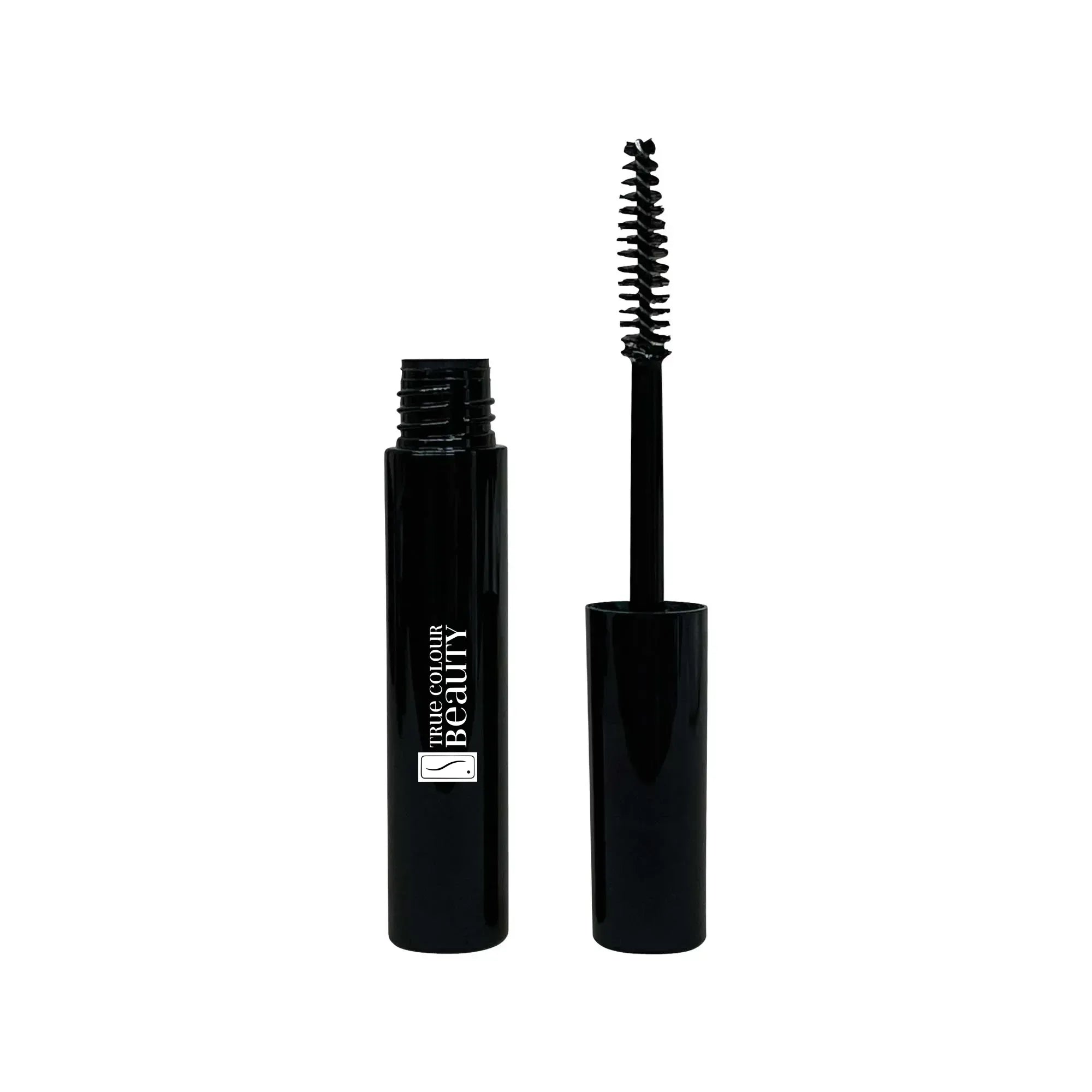 True Colour Brow & Lash Growth Rejuvenator, a black tube with a brush applicator, designed to enhance lash growth with natural, cruelty-free ingredients.