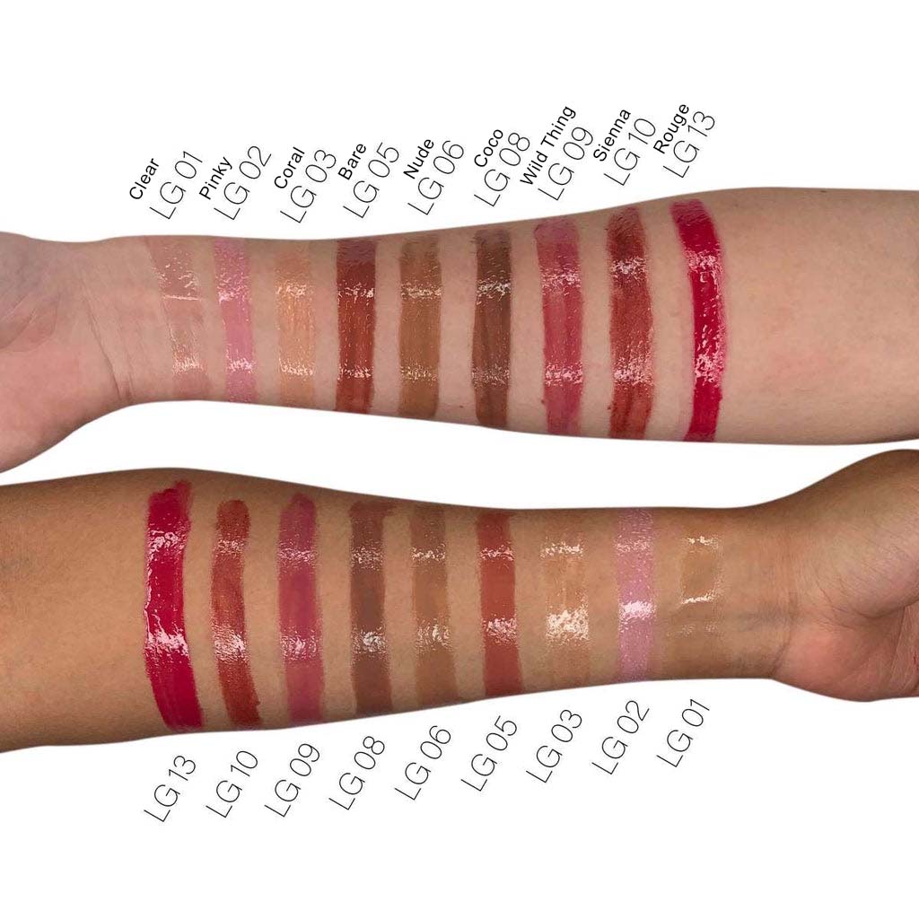 True Shine Lip Gloss - Seduction swatched on an arm, showcasing the shimmer finish and high-impact shine, emphasizing its vegan and paraben-free formula.