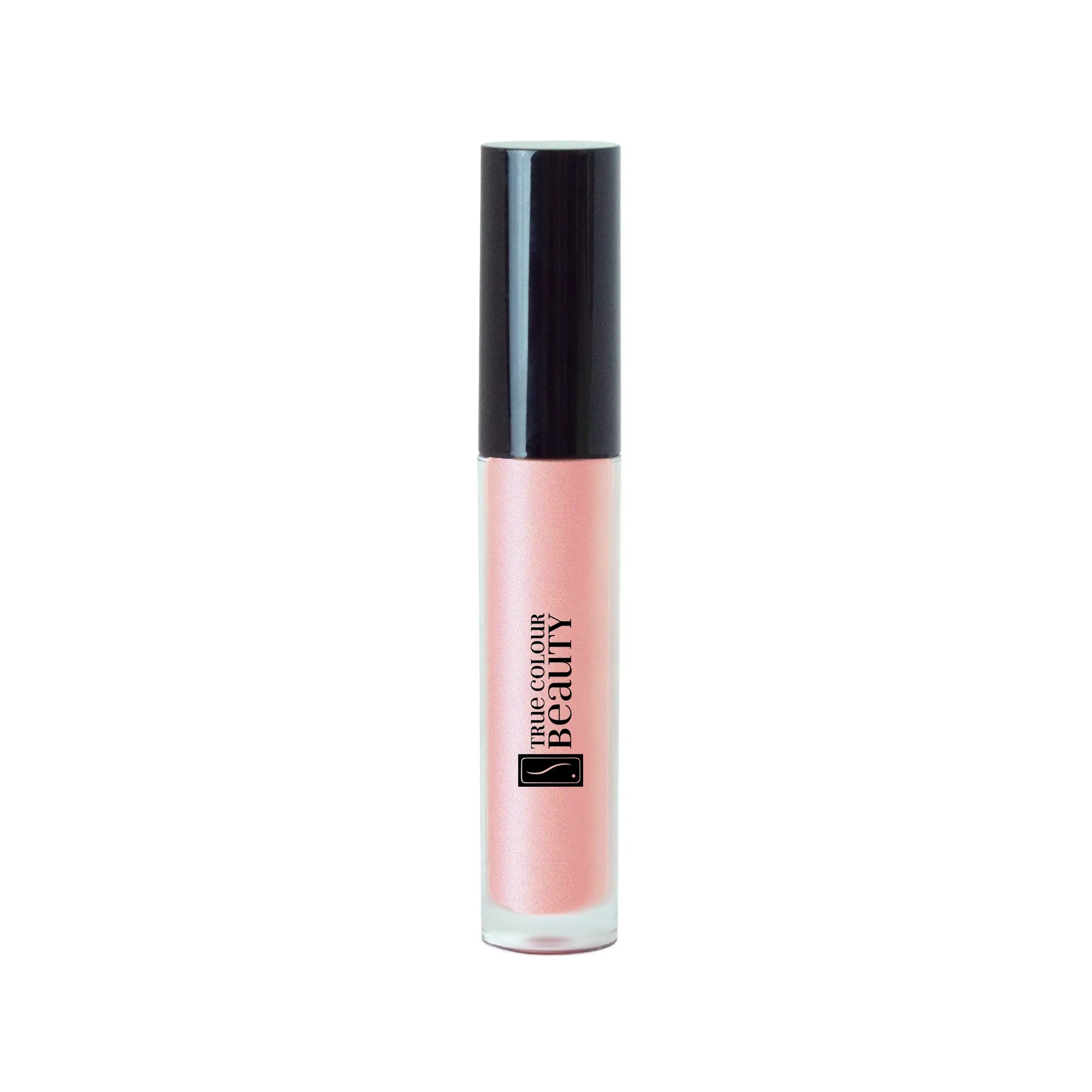 True Shine Lip Gloss - Pearl with black cap, showcasing a sleek design and high-impact shine, embodying True Colour Beauty's commitment to sustainable, cruelty-free cosmetics.