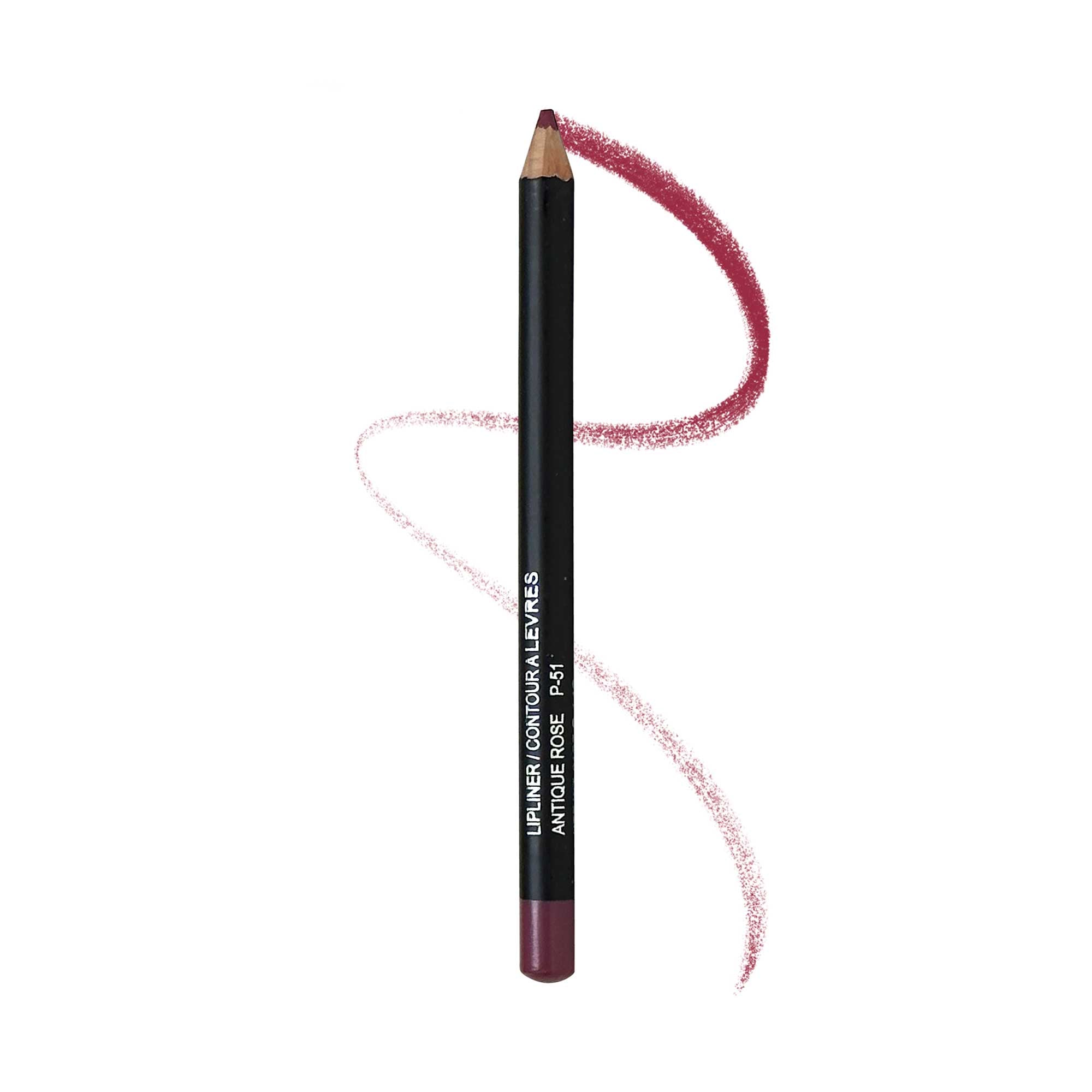 Lip Liner - Antique Rose: A close-up of a black cylindrical lip liner, ideal for defining lips with its long-lasting, smudge-free formula rich in pigments.