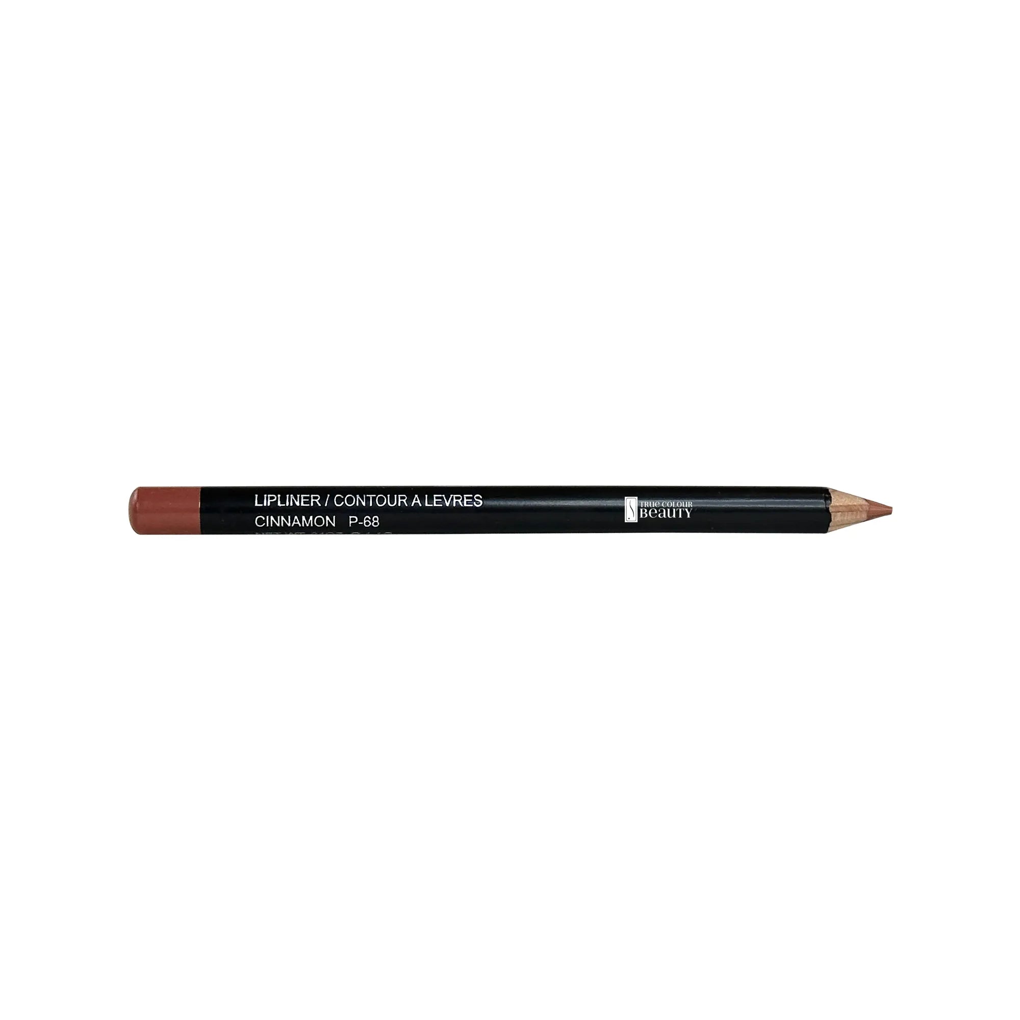 Lip Liner - Spiced Cinnamon, a close-up of the pencil tip in black tube, highlighting its rich, creamy texture and smudge-proof finish for defined lips.