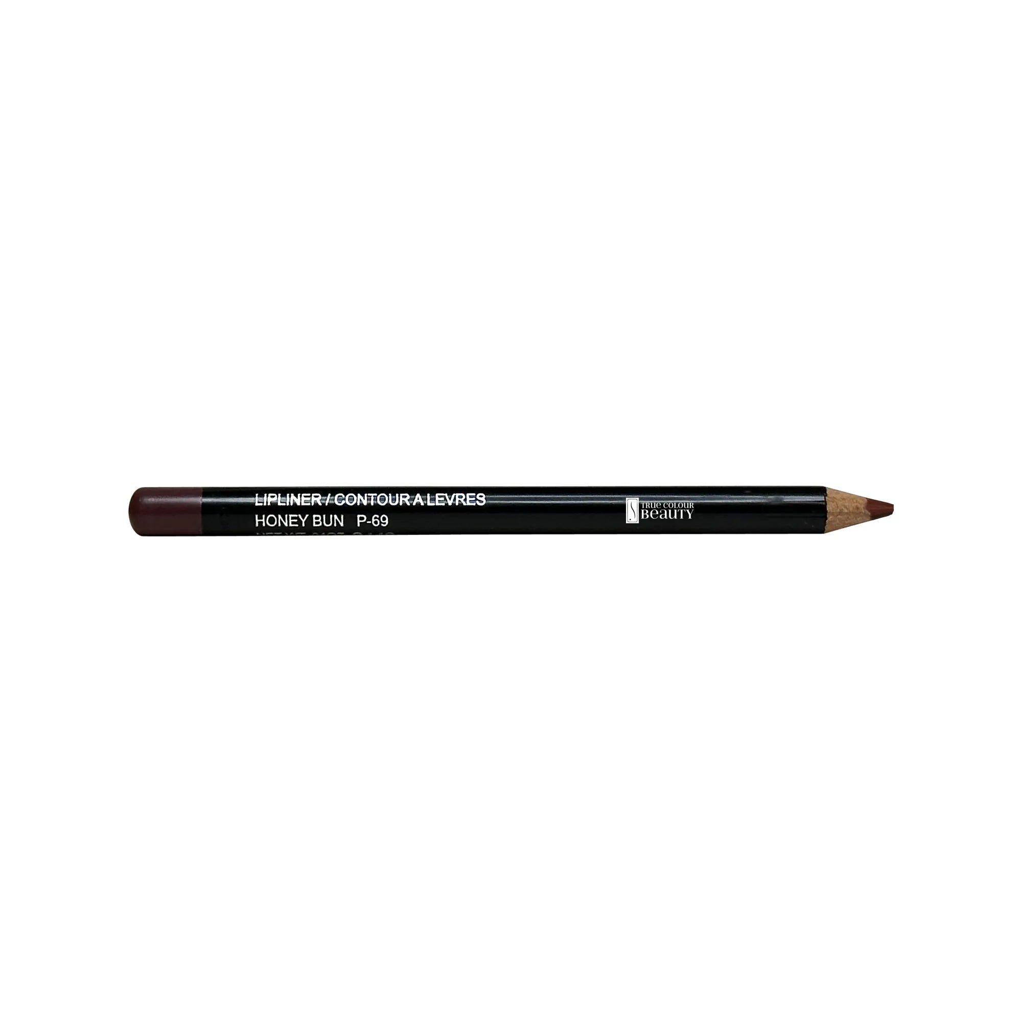 Lip Liner - Honeybun from True Colour Beauty, featuring rich pigments and a creamy texture for fuller lips, shown in a sleek black tube with white text.