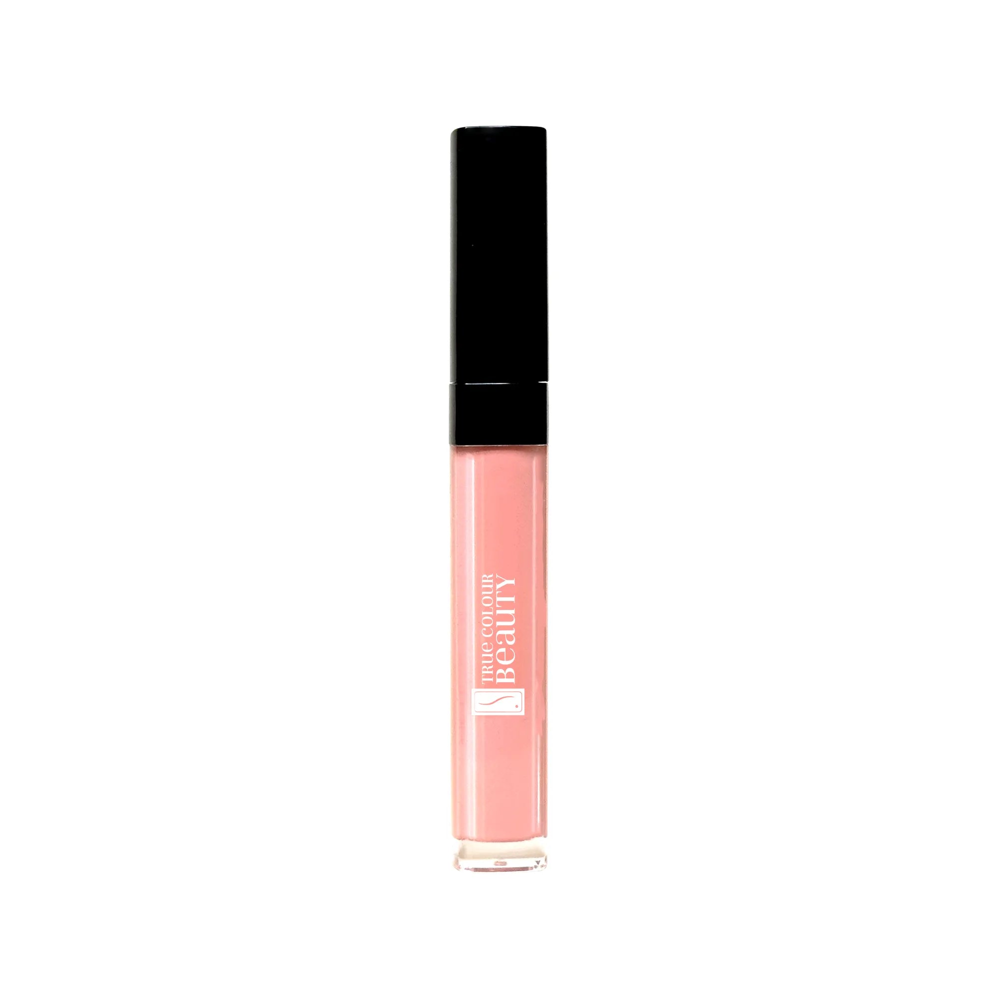 Pale Earth Rose Nourishing Lip Oil with black cap, offering medium coverage and hydration, enriched with vitamins and omega fatty acids for a fuller appearance.