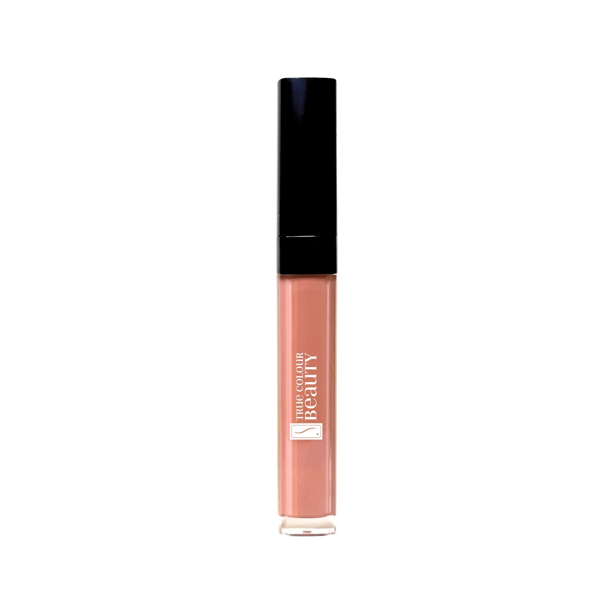 Rose Dust Hydrating Lip Oil in a sleek, black-capped container, offering medium coverage and hydration with nourishing ingredients for a luxurious lip care experience.