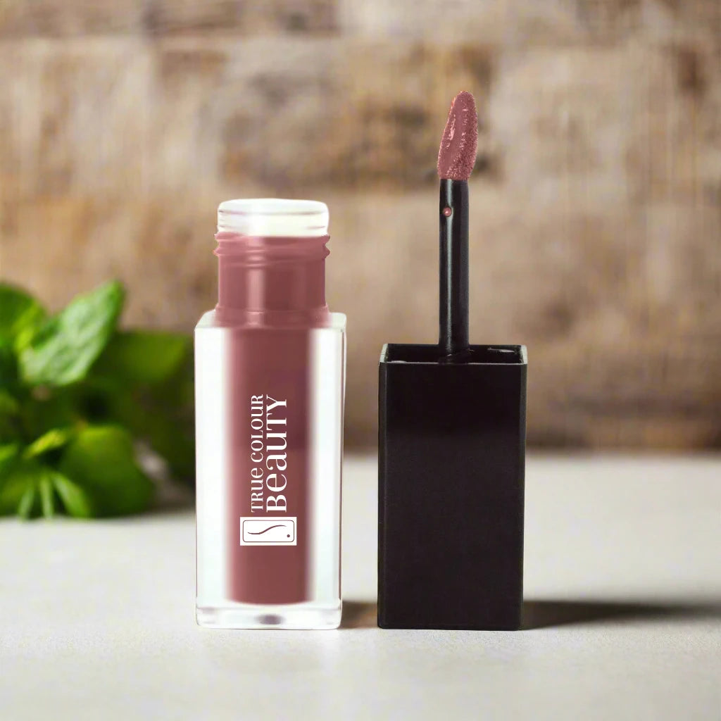 True Colour Beauty Matte Liquid Lip Stain in Blackberry Wine, featuring a deep berry shade for a bold and elegant lip