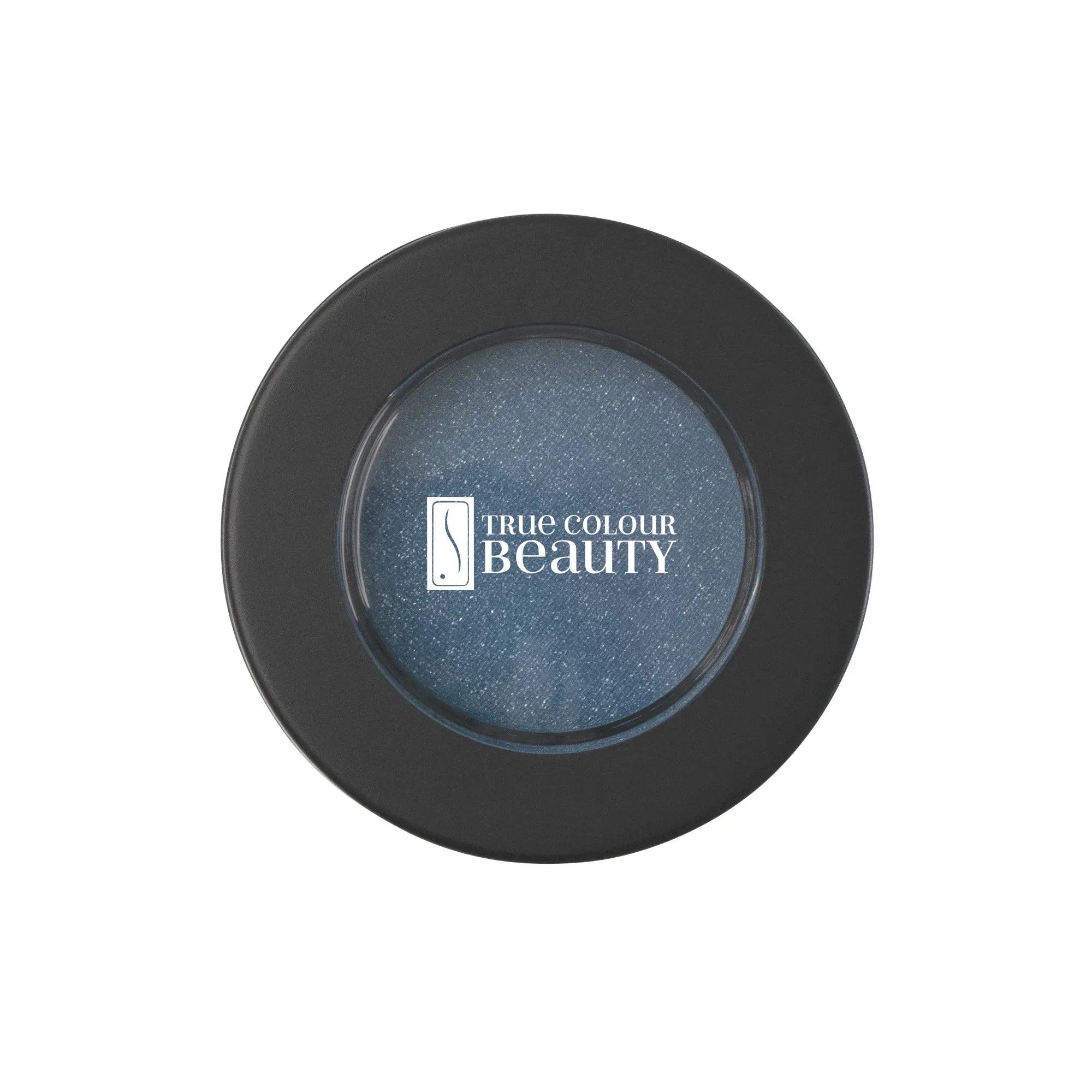 Single Pan Eyeshadow - Stonewashed Sky in a round container with black rim, showcasing its talc-free, blendable formula for customizable, long-lasting eye looks.