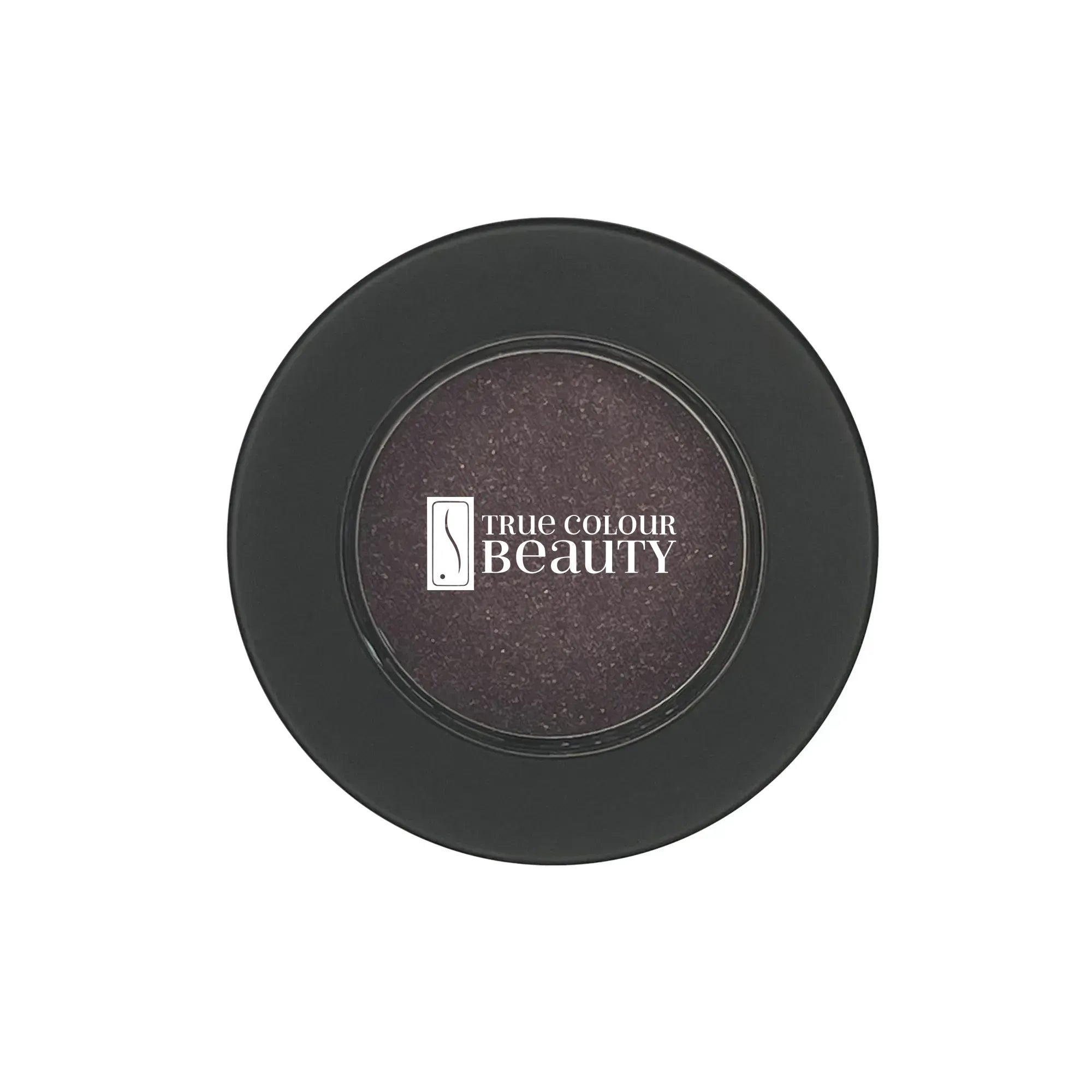 Single Pan Eyeshadow - Midnight Sky: Black circular compact with a white logo, showcasing the talc-free, blendable eyeshadow for customizable, all-day wear.