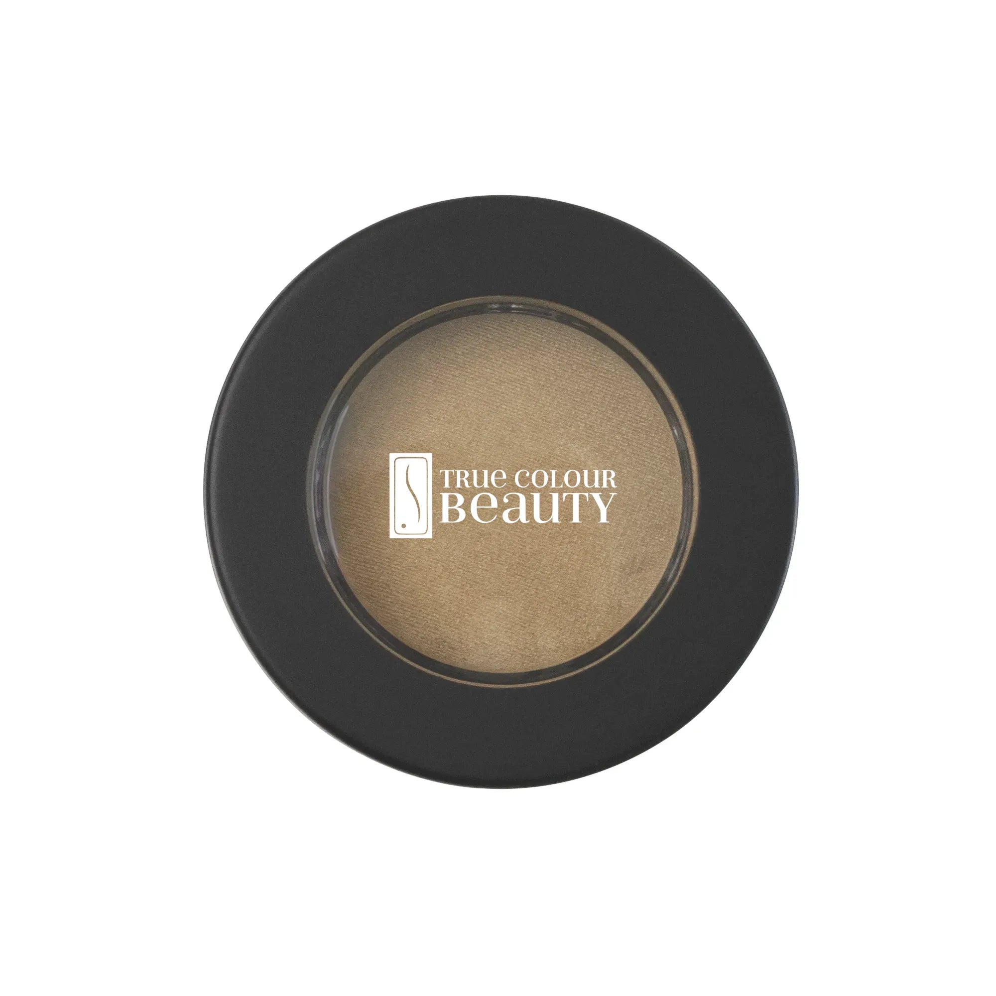 Single Pan Eyeshadow - Golden Moon in a close-up of its sleek container, showcasing its finely milled, blendable powder for customizable, all-day wear.