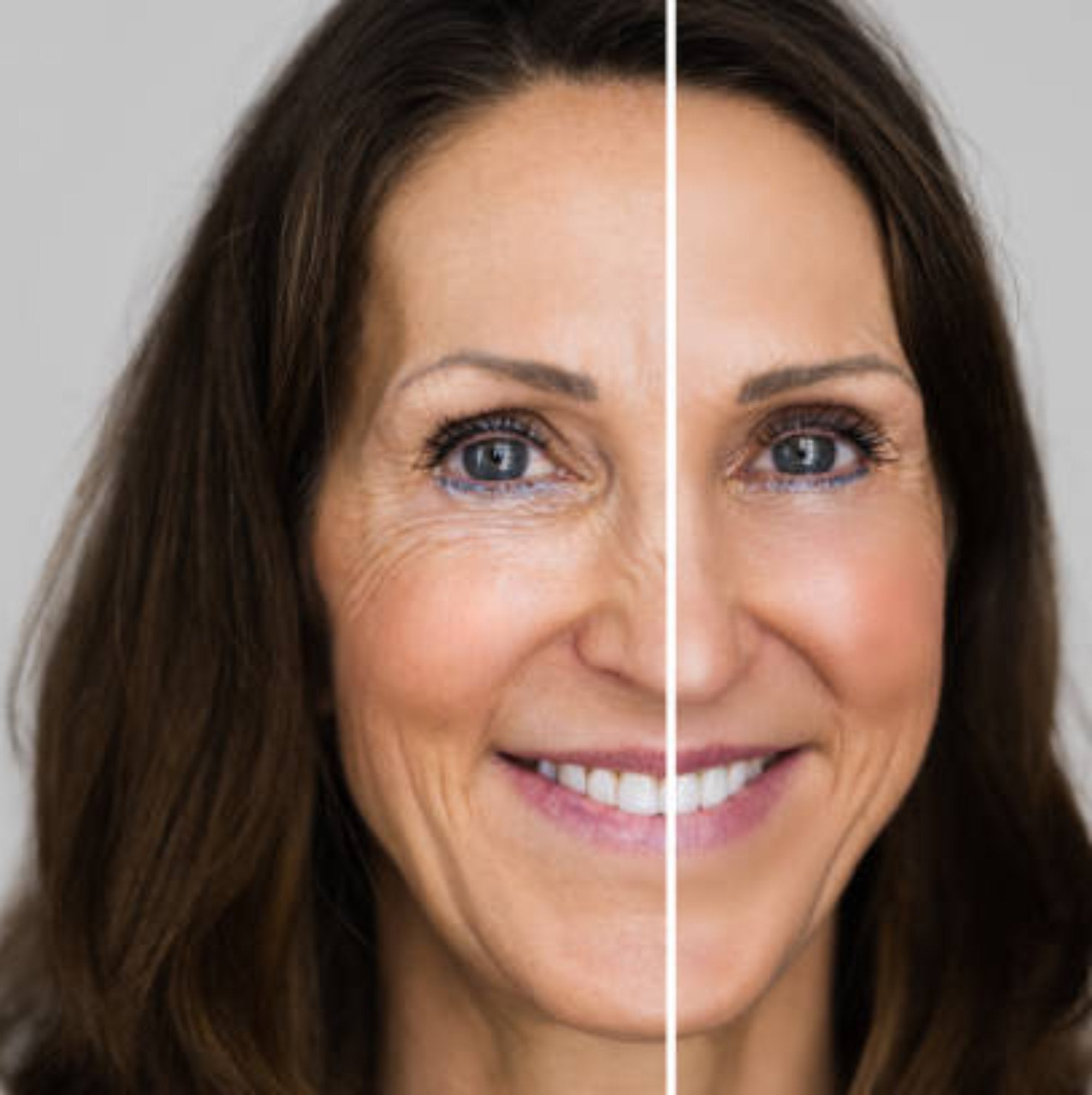 Visible results of anti-ageing skincare collection, showing improved hydration and reduced wrinkles