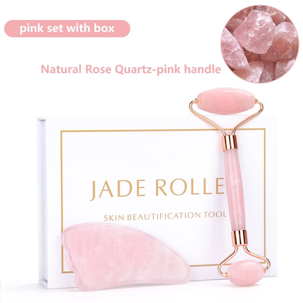 Natural Rose Quartz Jade Roller & Gua Sha Set - True Colour Beauty