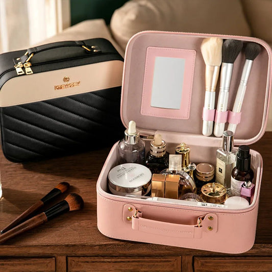 Portable Large Capacity Cosmetic Case with Mirror - True Colour Beauty