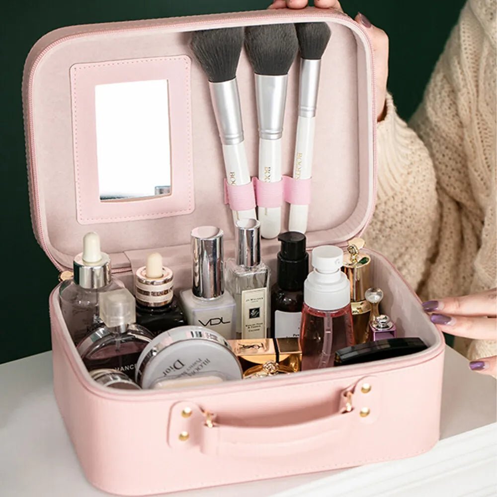 Portable Large Capacity Cosmetic Case with Mirror - True Colour Beauty