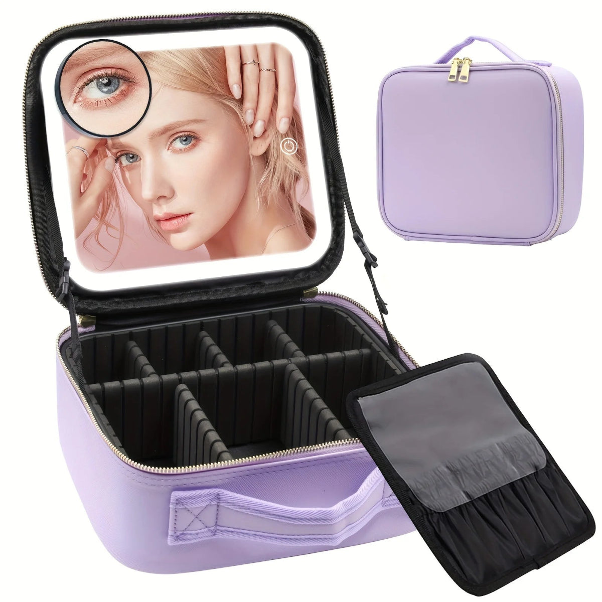 Travel Makeup Bag with LED Lighted Mirror and Adjustable Dividers - True Colour Beauty