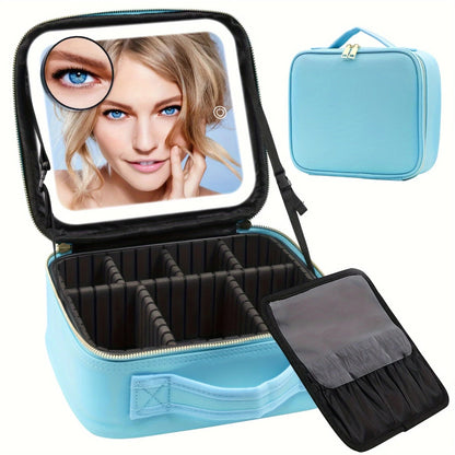 Travel Makeup Bag with LED Lighted Mirror and Adjustable Dividers - True Colour Beauty