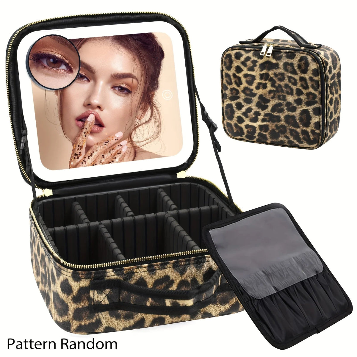 Travel Makeup Bag with LED Lighted Mirror and Adjustable Dividers - True Colour Beauty